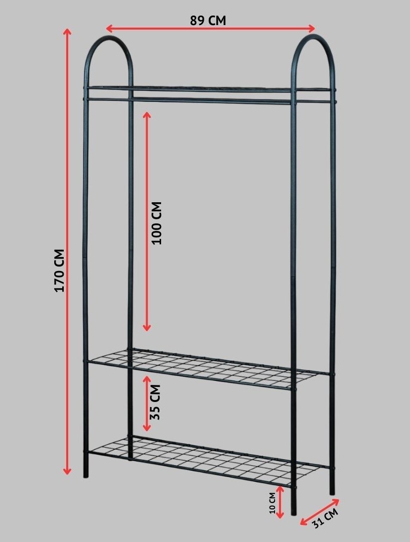 3 Raflı Metal Ayaklı Elbise Askılığı – Çok Amaçlı Portmanto ve Ayakkabılık