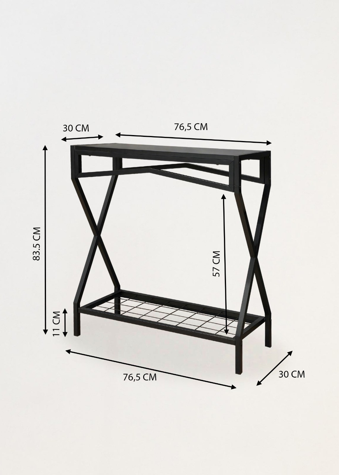 Ahşap Raflı Metal Çok Amaçlı Salon ve Hol Standı, Safir Meşe Ahşap