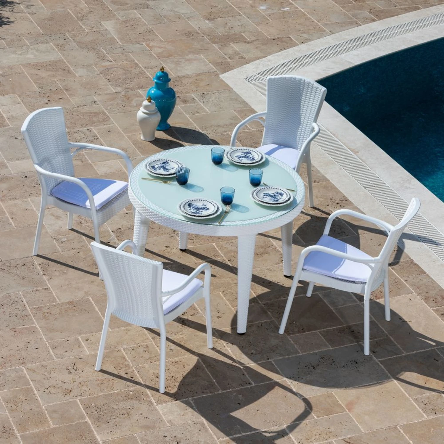 MASA TAKIMI Ø110 CM OKARA / CEDRA 4 KİŞİLİK CAMLI RATTAN