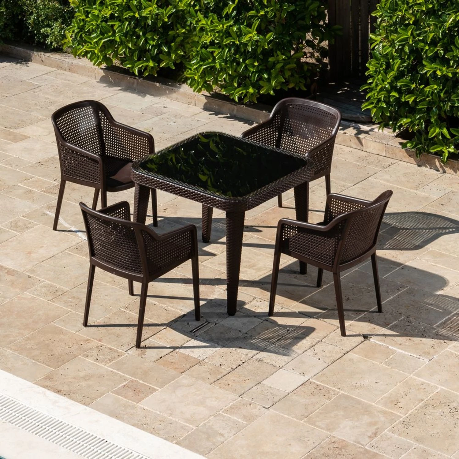 MASA TAKIMI 90X90 CM OKARA / ACACIA 4 KİŞİLİK CAMLI RATTAN