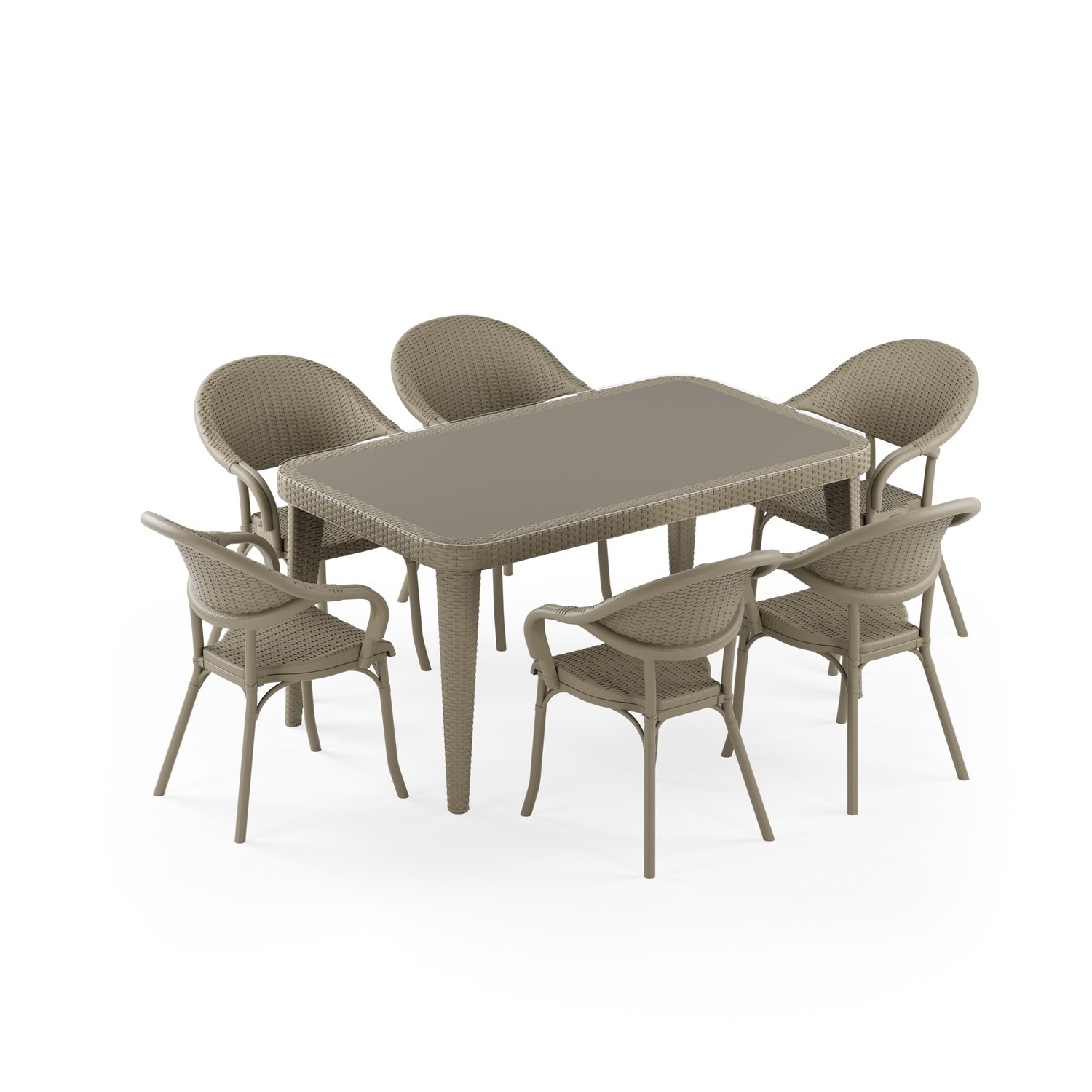 MASA TAKIMI 90X150 CM OKARA / FLAX-R 6 KİŞİLİK CAMLI RATTAN | VİZON RENK