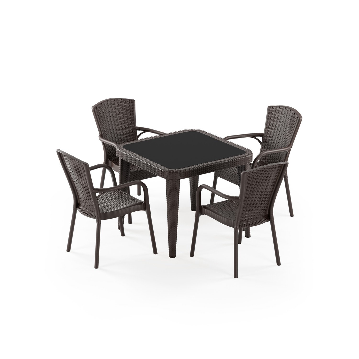 MASA TAKIMI 90X90 CM OKARA / CEDRA 4 KİŞİLİK CAMLI RATTAN | VENGE RENK