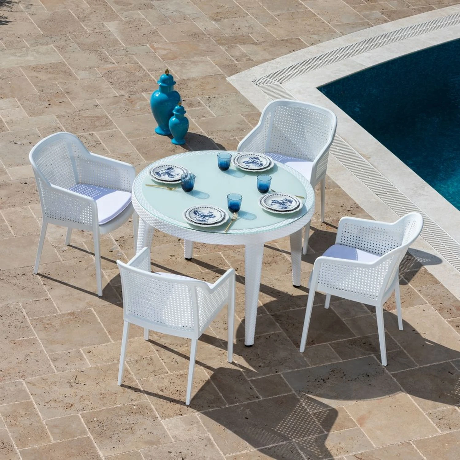 MASA TAKIMI Ø110 CM OKARA / ACACIA 4 KİŞİLİK CAMLI RATTAN