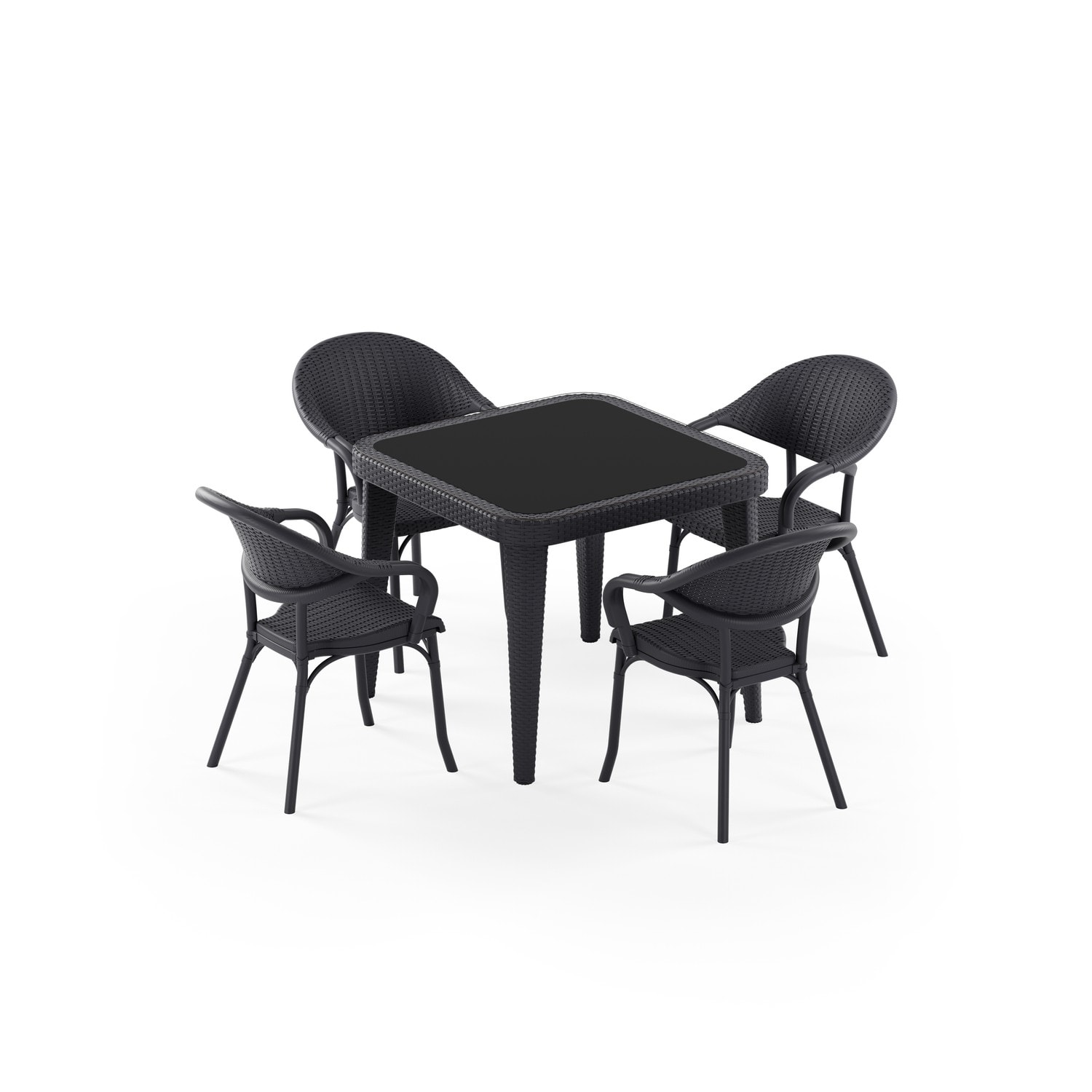 MASA TAKIMI 90X90 CM OKARA / FLAX-R 4 KİŞİLİK CAMLI RATTAN | ANTRASİT RENK