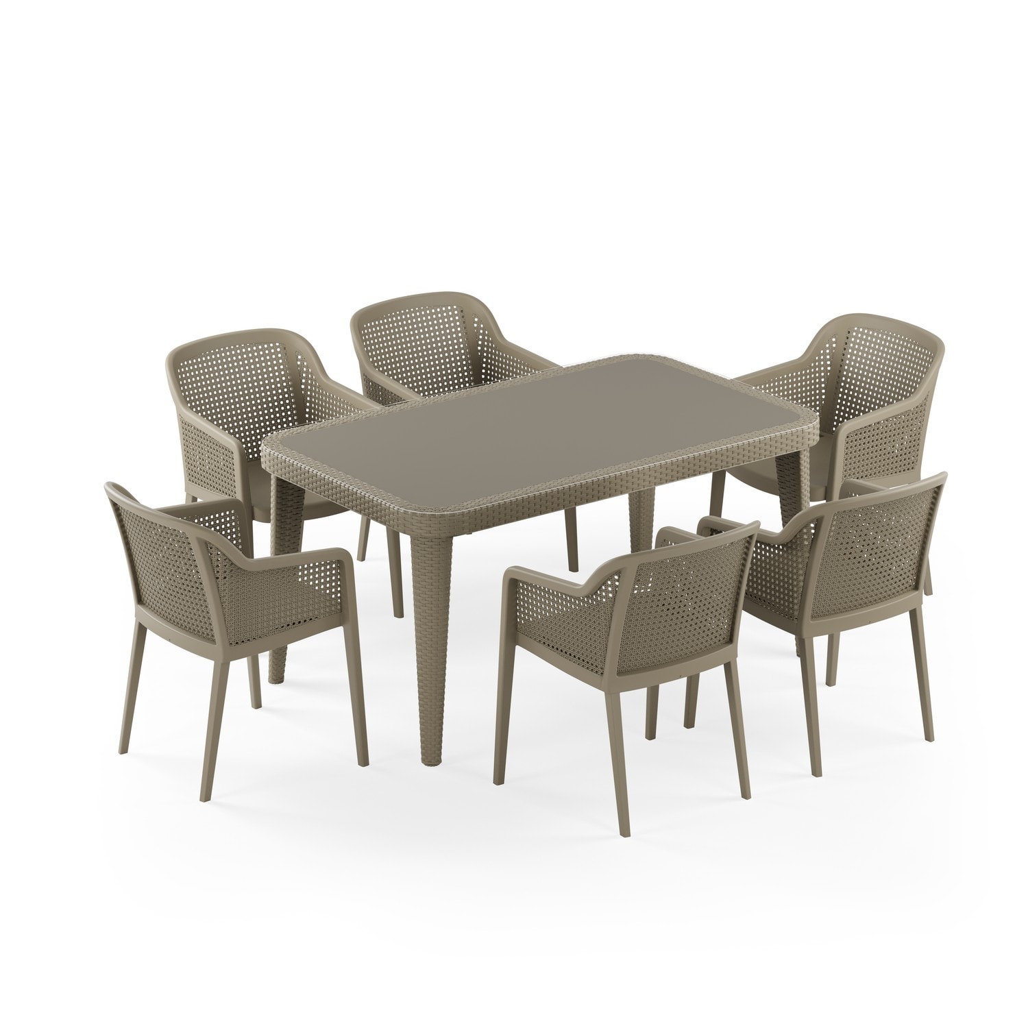 MASA TAKIMI 90X150 CM OKARA / ACACIA 6 KİŞİLİK CAMLI RATTAN | VİZON RENK