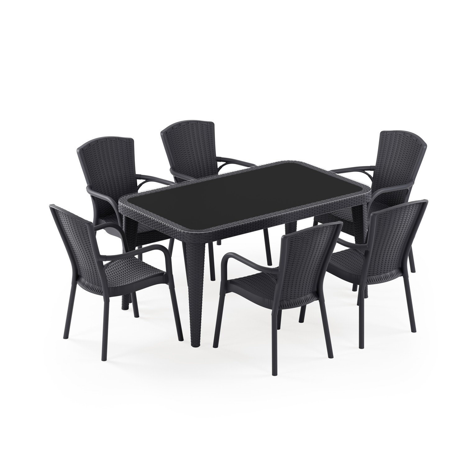 MASA TAKIMI 90X150 CM OKARA / CEDRA 6 KİŞİLİK CAMLI RATTAN | ANTRASİT RENK