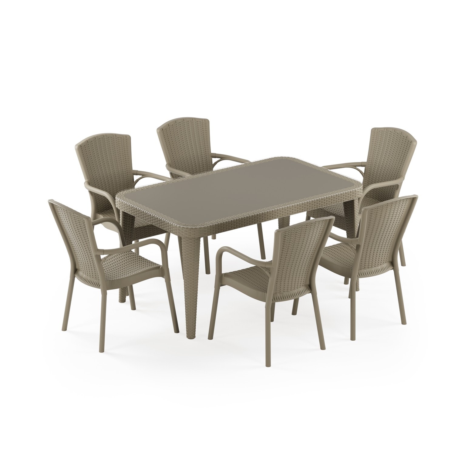 MASA TAKIMI 90X150 CM OKARA / CEDRA 6 KİŞİLİK CAMLI RATTAN | VİZON RENK