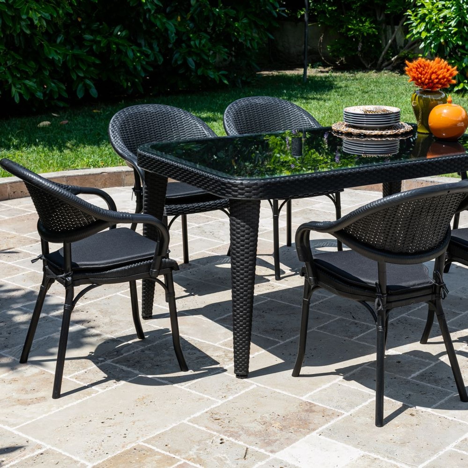MASA TAKIMI 90X150 CM OKARA / FLAX-R 6 KİŞİLİK CAMLI RATTAN | BEJ RENK