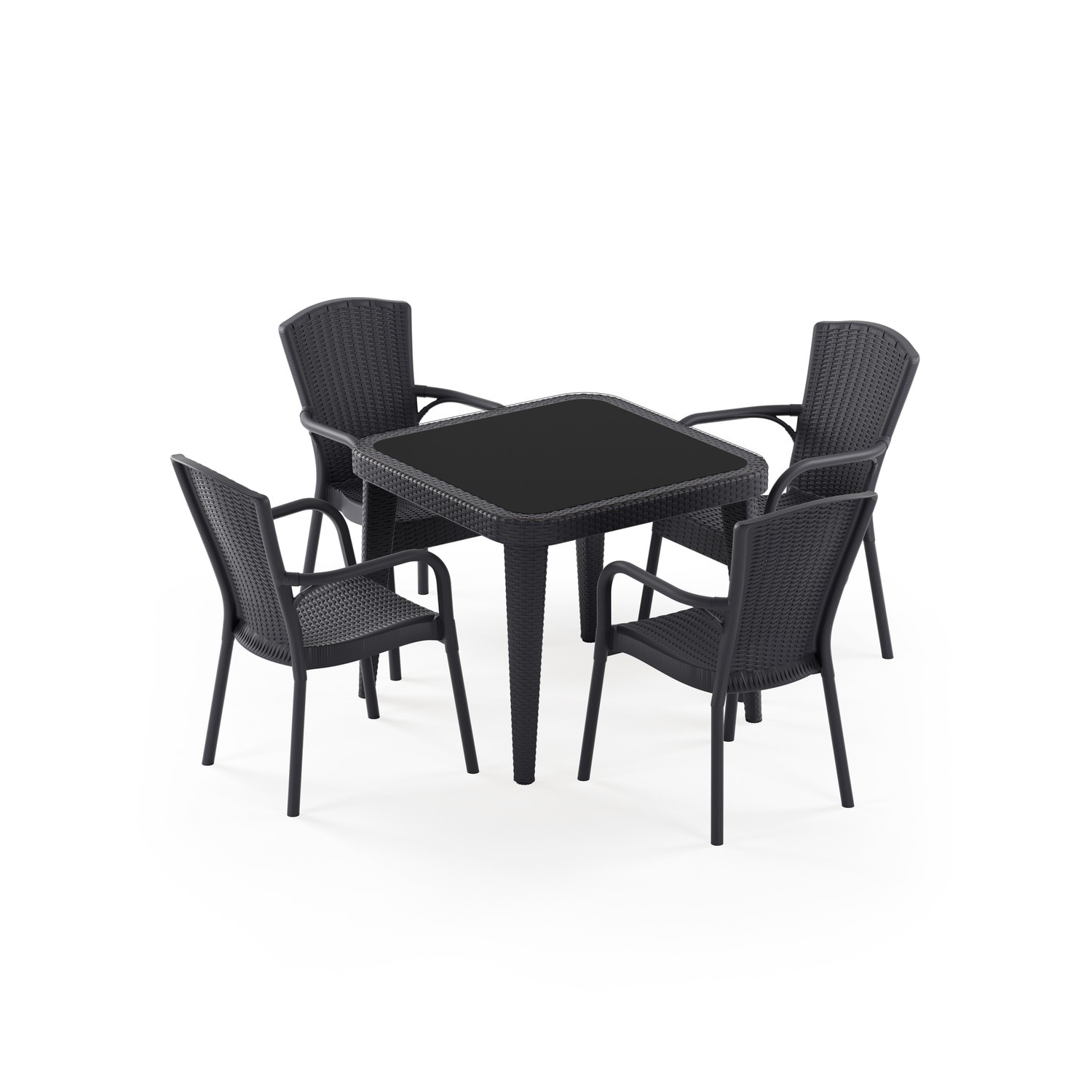 MASA TAKIMI 90X90 CM OKARA / CEDRA 4 KİŞİLİK CAMLI RATTAN | ANTRASİT RENK