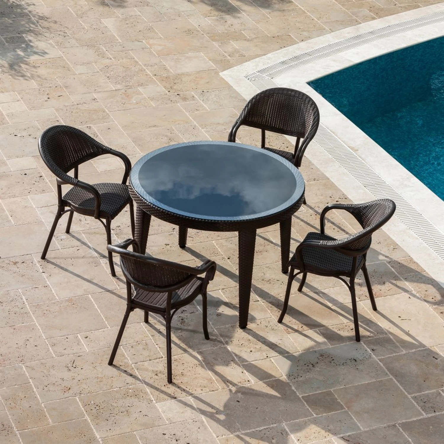 MASA TAKIMI Ø110 CM OKARA / FLAX-R 4 KİŞİLİK CAMLI RATTAN