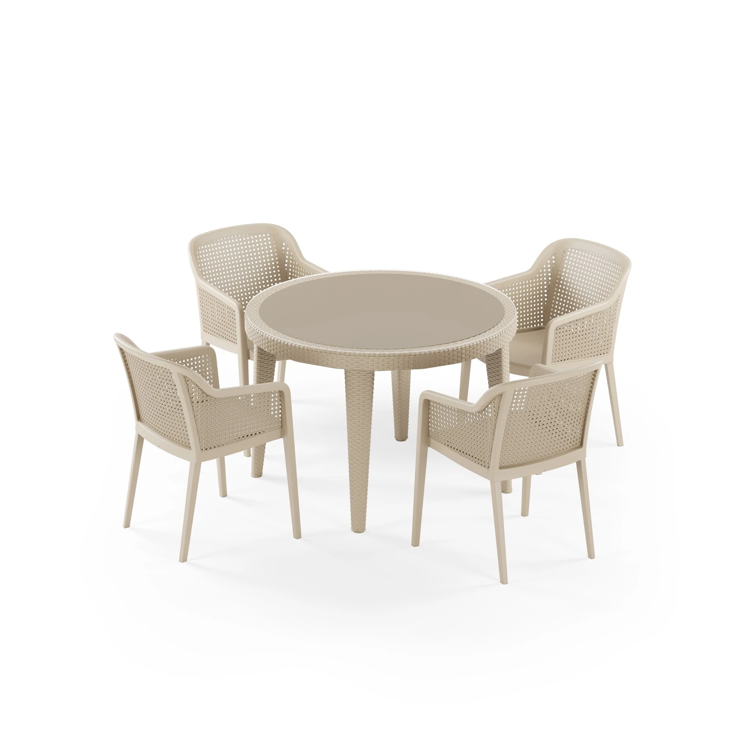 MASA TAKIMI Ø110 CM OKARA / ACACIA 4 KİŞİLİK CAMLI RATTAN