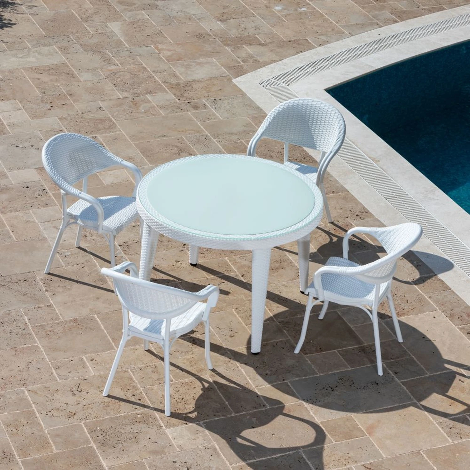 MASA TAKIMI Ø110 CM OKARA / FLAX-R 4 KİŞİLİK CAMLI RATTAN