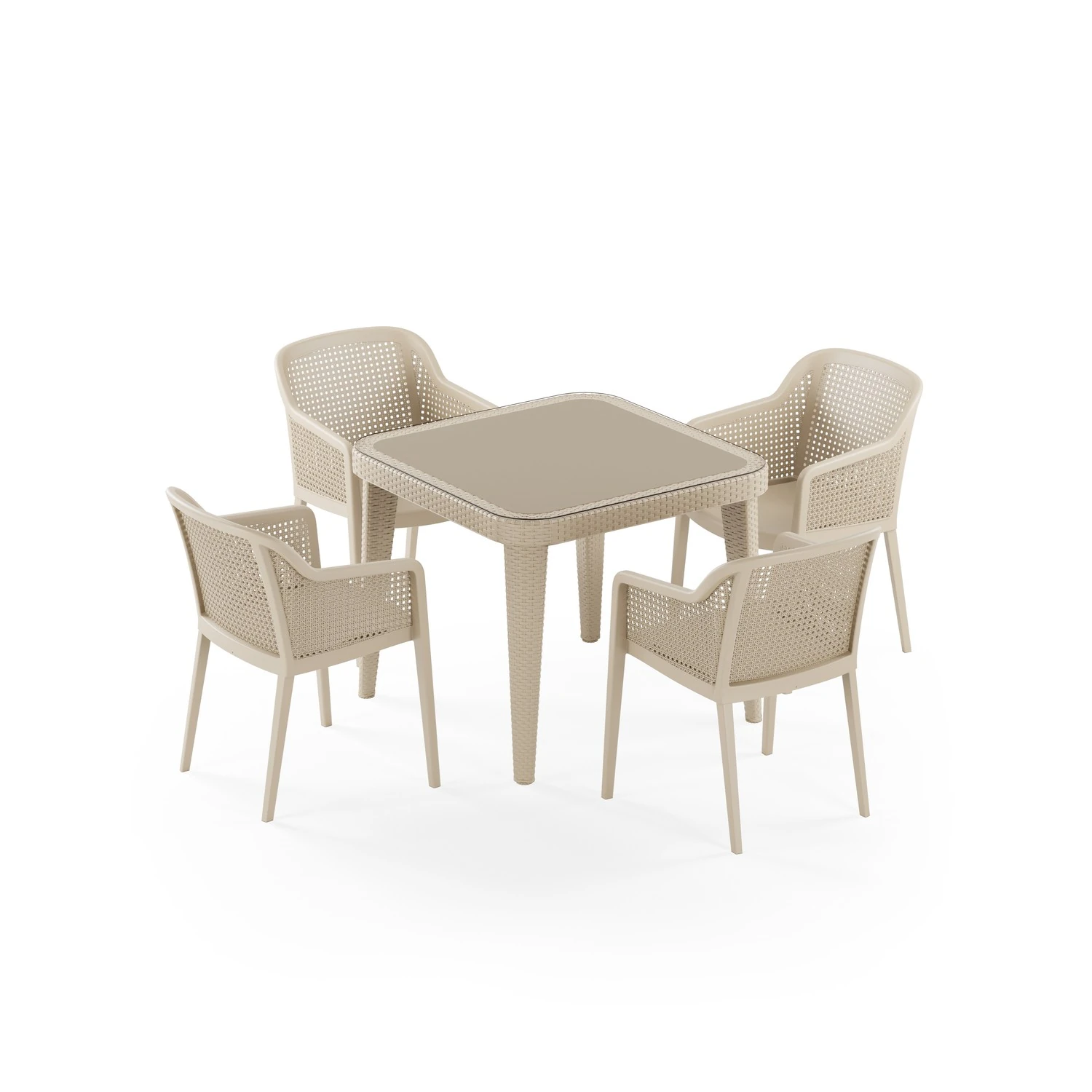 MASA TAKIMI 90X90 CM OKARA / ACACIA 4 KİŞİLİK CAMLI RATTAN