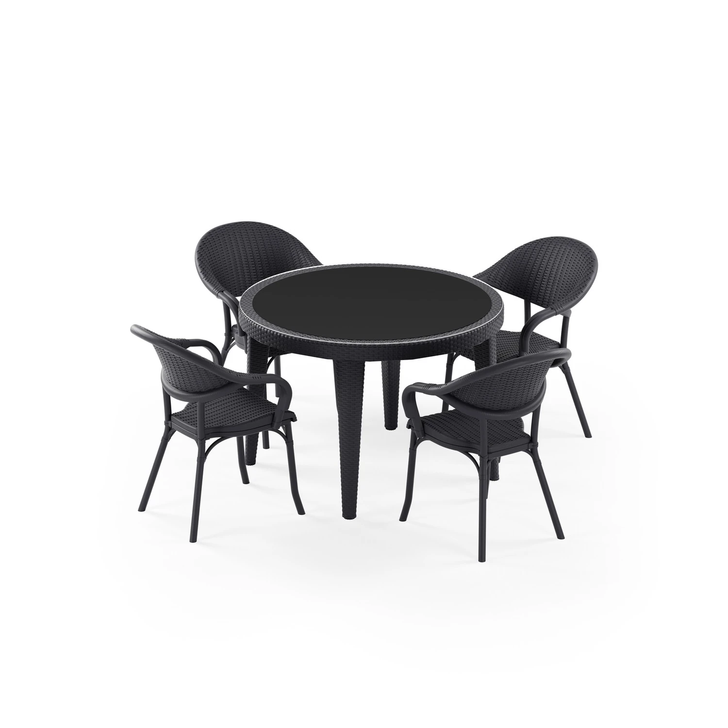 MASA TAKIMI Ø110 CM OKARA / FLAX-R 4 KİŞİLİK CAMLI RATTAN