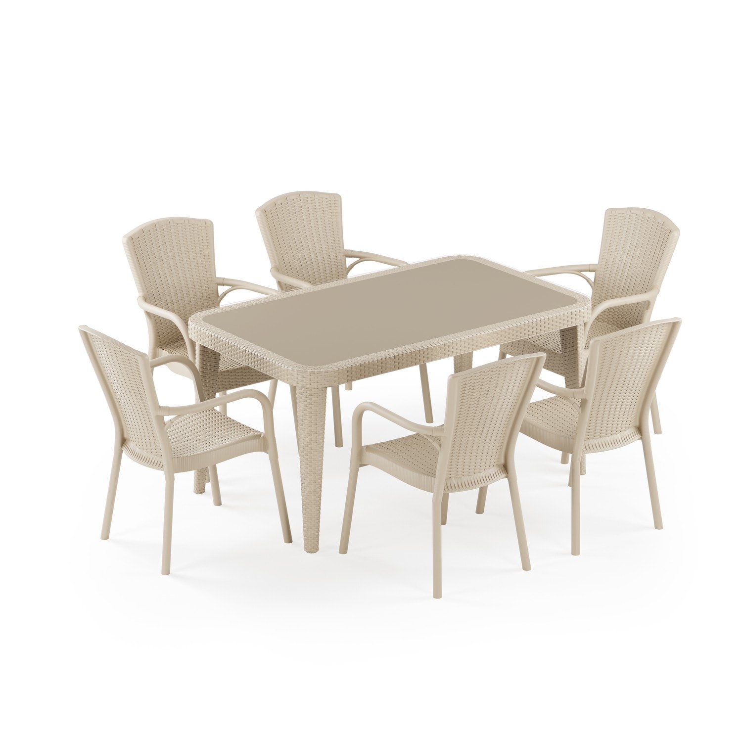 MASA TAKIMI 90X150 CM OKARA / CEDRA 6 KİŞİLİK CAMLI RATTAN | BEJ RENK
