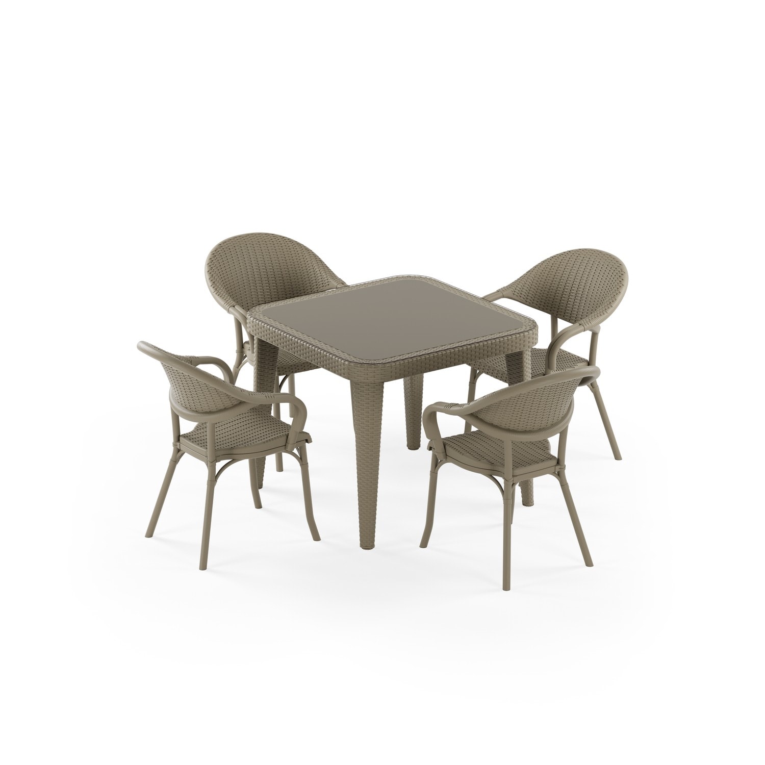 MASA TAKIMI 90X90 CM OKARA / FLAX-R 4 KİŞİLİK CAMLI RATTAN | VİZON RENK