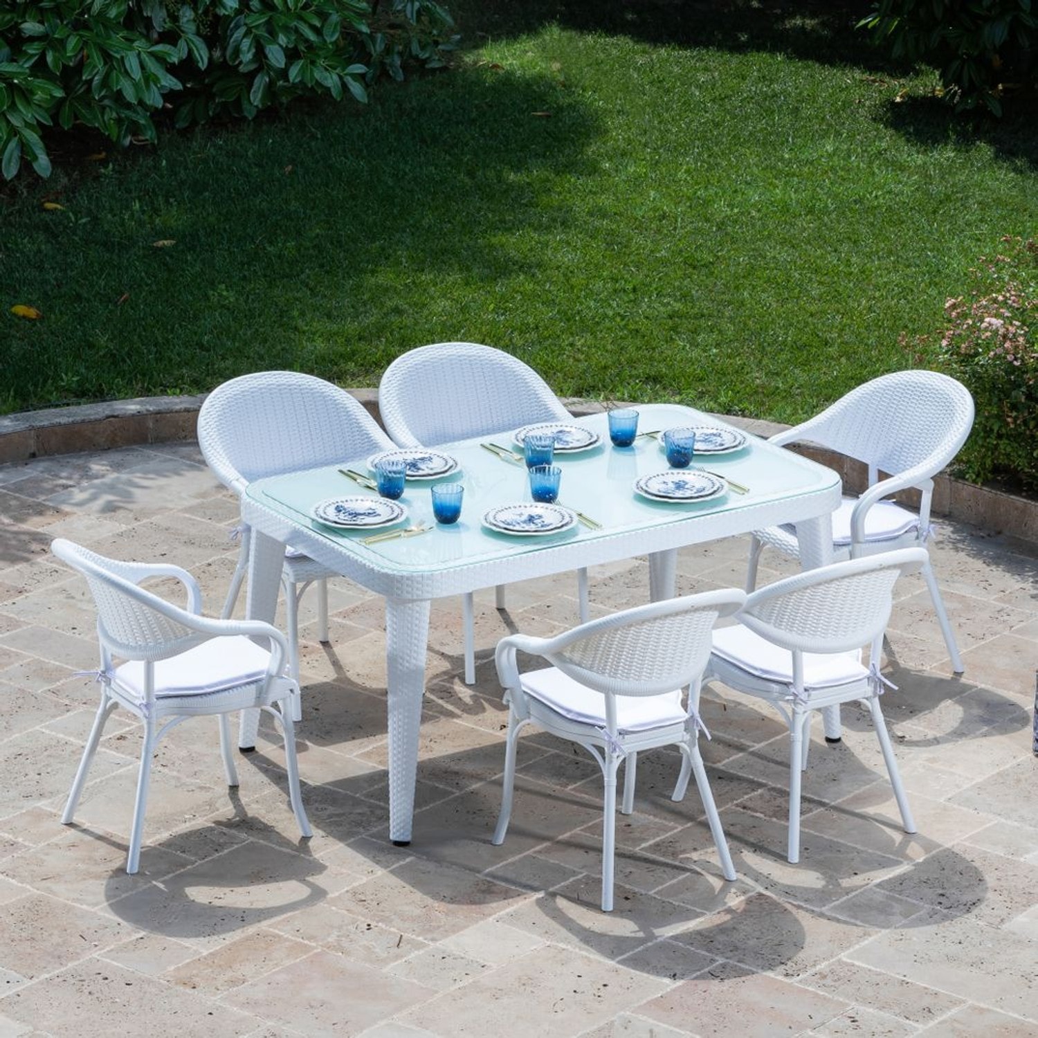 MASA TAKIMI 90X150 CM OKARA / FLAX-R 6 KİŞİLİK CAMLI RATTAN | BEJ RENK