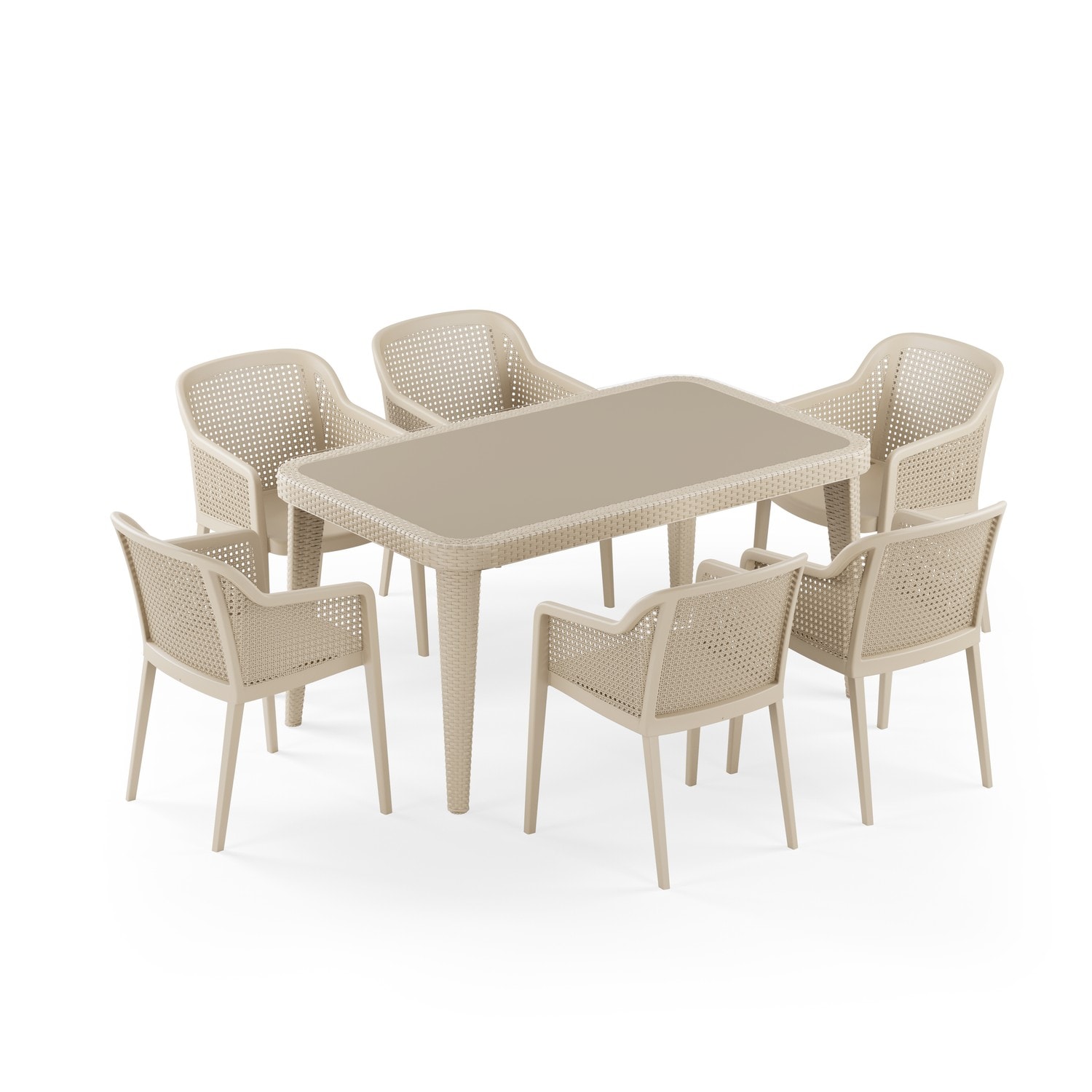 MASA TAKIMI 90X150 CM OKARA / ACACIA 6 KİŞİLİK CAMLI RATTAN | BEJ RENK