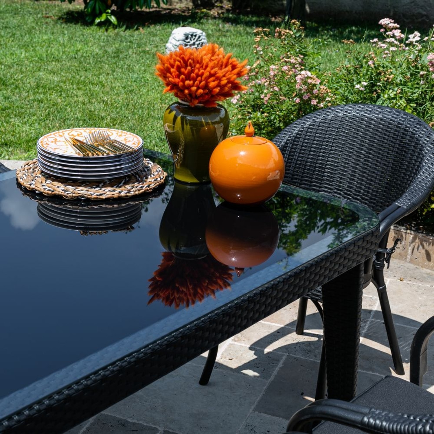 MASA TAKIMI 90X150 CM OKARA / FLAX-R 6 KİŞİLİK CAMLI RATTAN | BEJ RENK