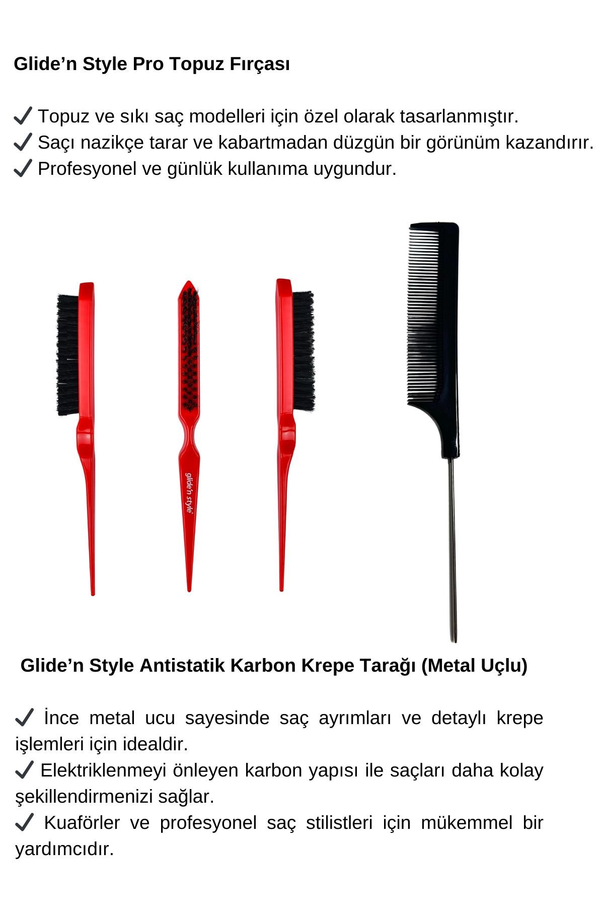 GLIDE N STYLE ANTİSTATİK KARBON KREPE TARAĞI (METAL UÇLU)