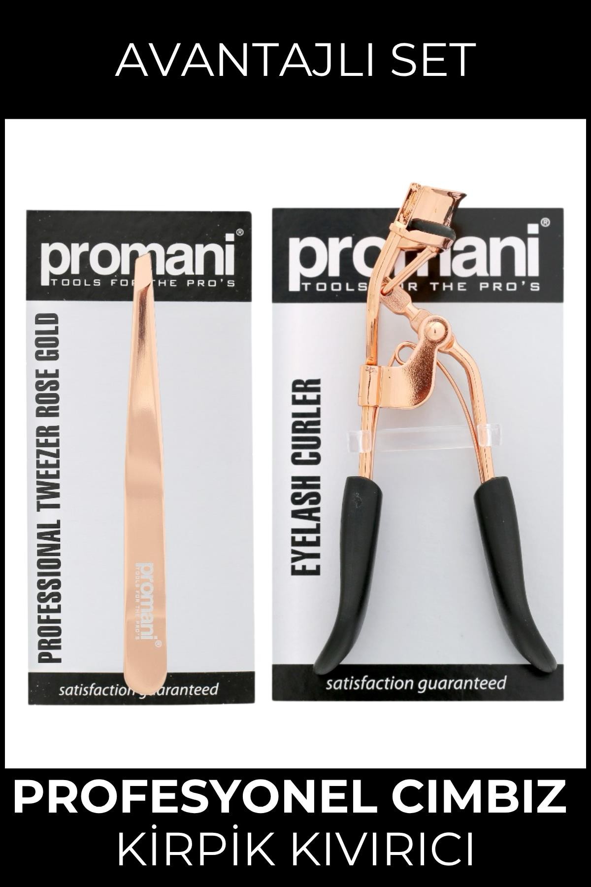 Promani Rose Gold Kirpik Kıvırıcı & Cımbız (Avantajlı Set)