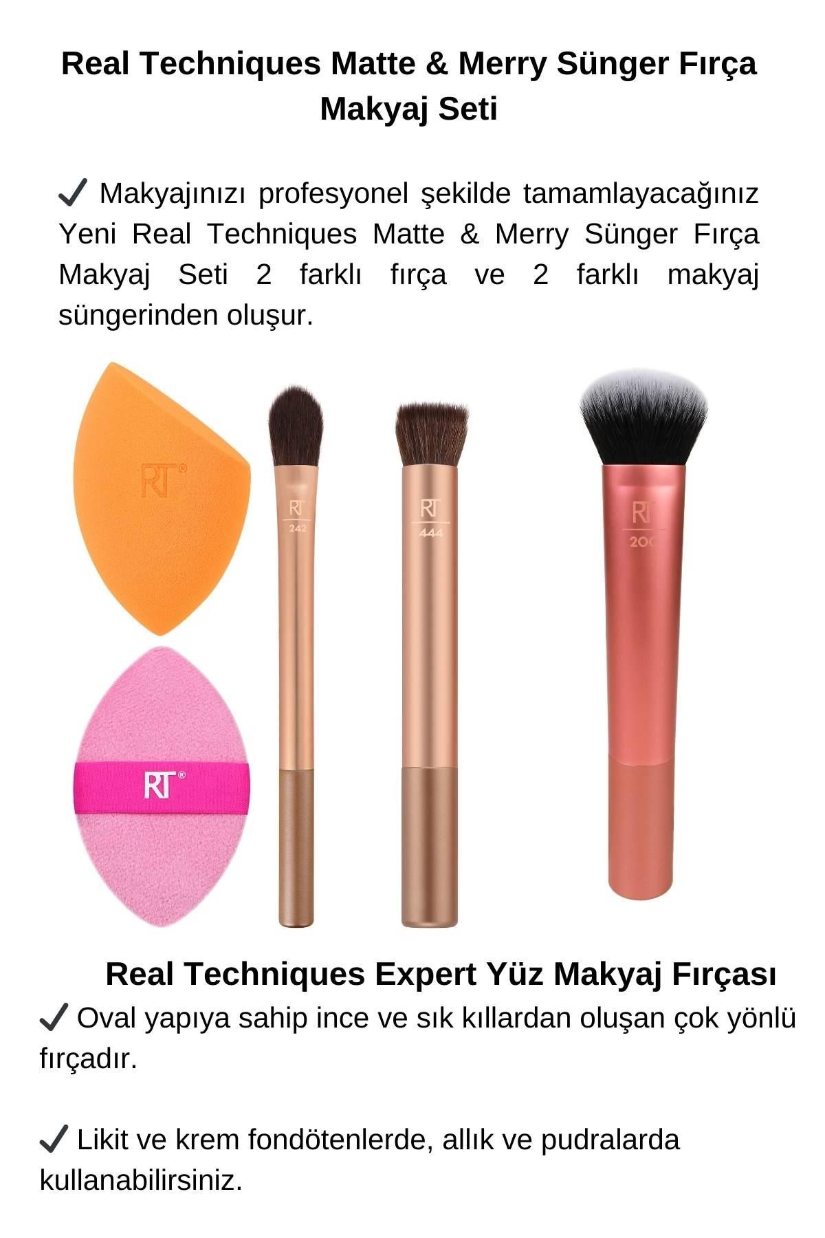 REAL TECHNIQUES MATTE&MERRY MAKYAJ FIRÇA SÜNGER SETİ / EXPERT YÜZ FIRÇASI 