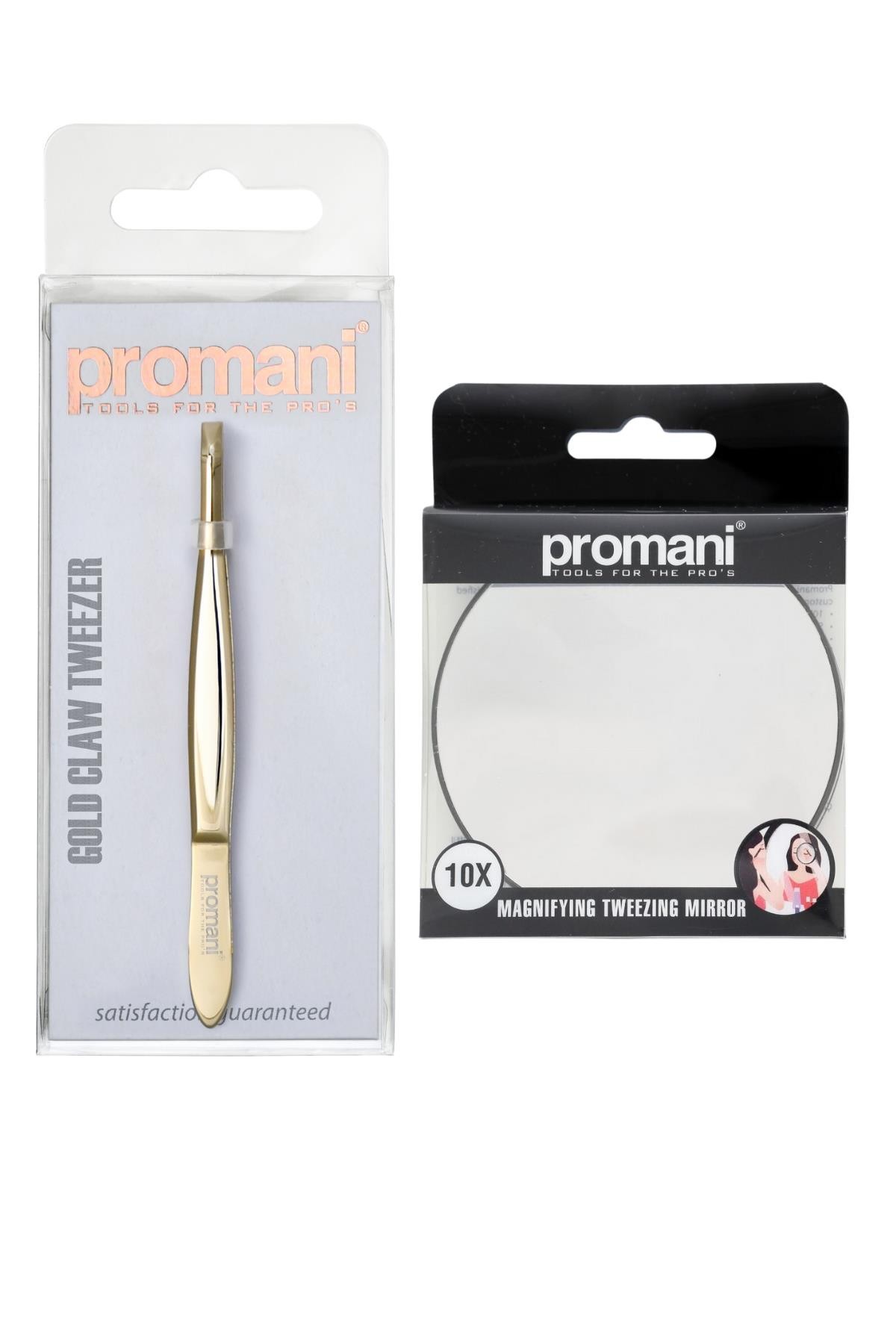 Promani Flat Tip Tweezers + 10x Magnifying Mirror