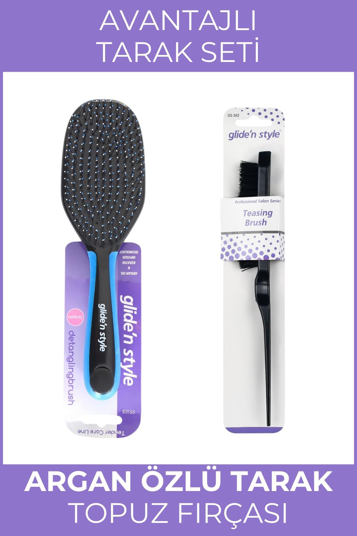  Glide'n Style Argan Yağlı Keratinli Açma Tarama Fırçası & Topuz Fırçası (Avantajlı Set)