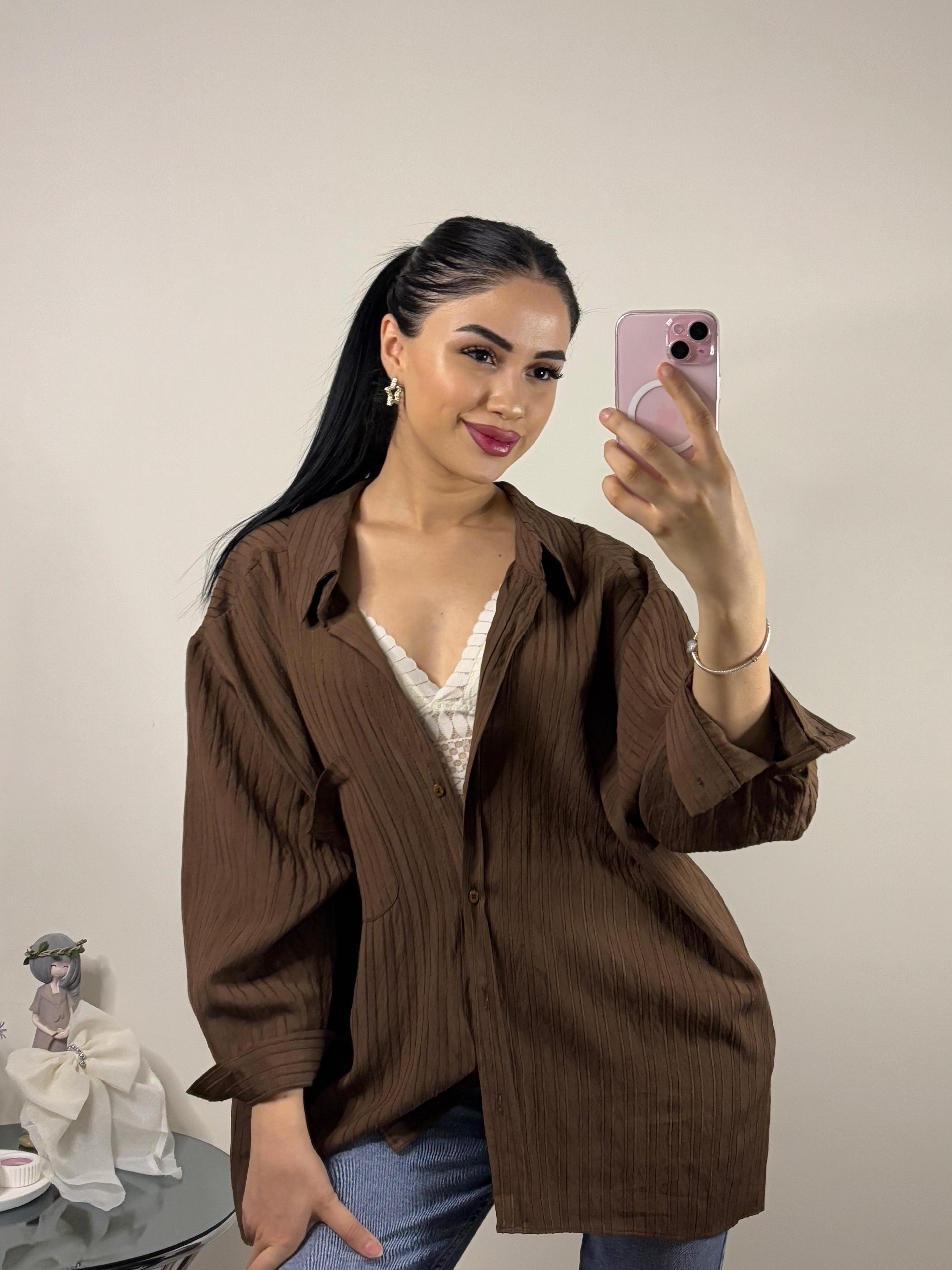Kahve Oversize Şönil Gömlek