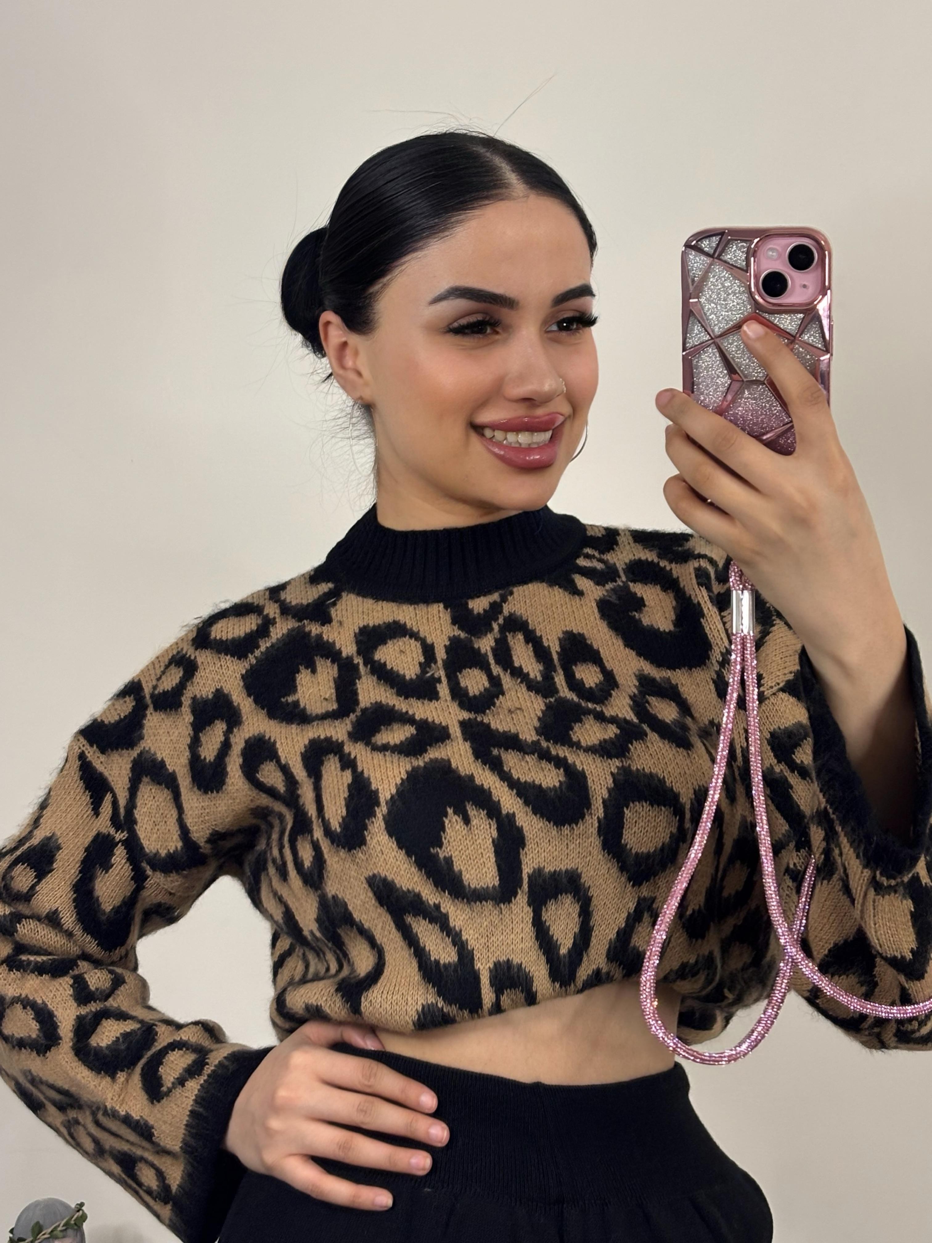 Kahve Leopar Triko Takım