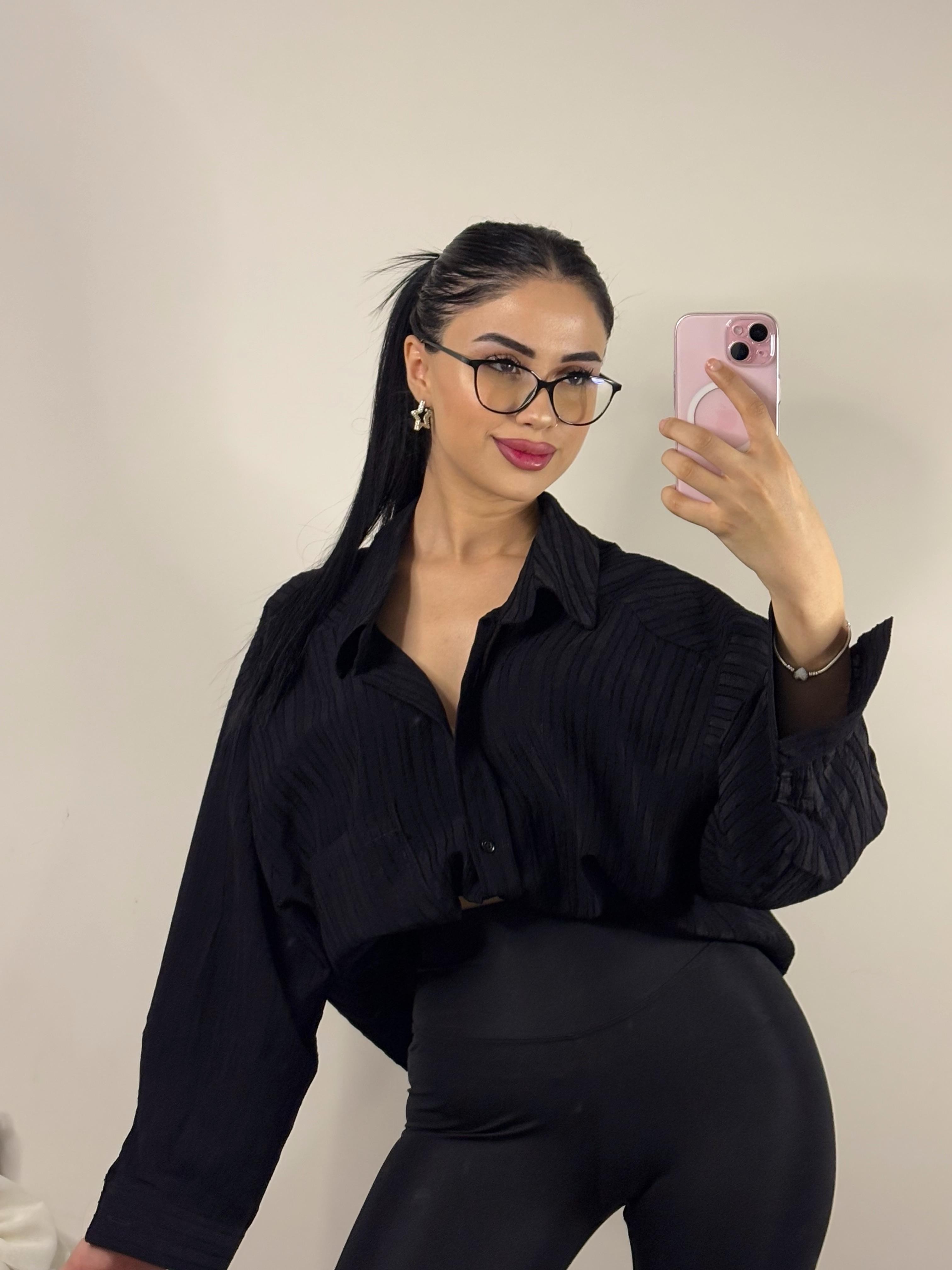 Siyah Oversize Şönil Gömlek
