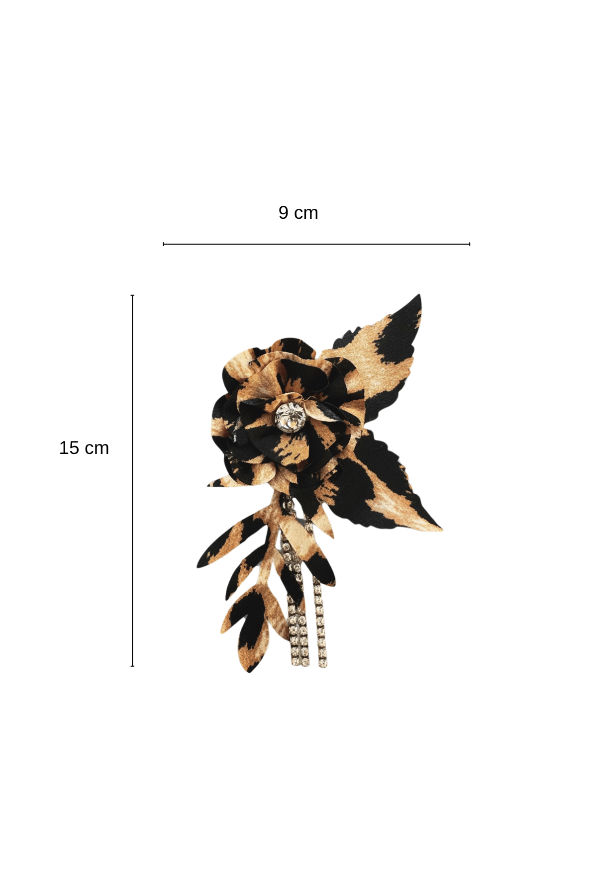 İğneli Saten Kumaş Leopar Desen Taşlı Çiçek Broş