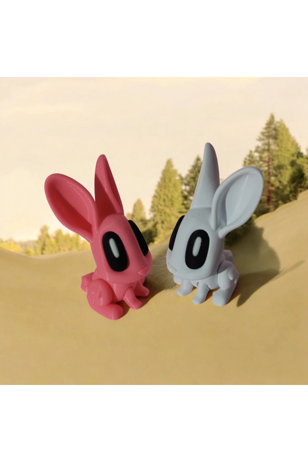 Bunny Uzun Kulak Tavşan Pembe-Beyaz Çıngırak 2li