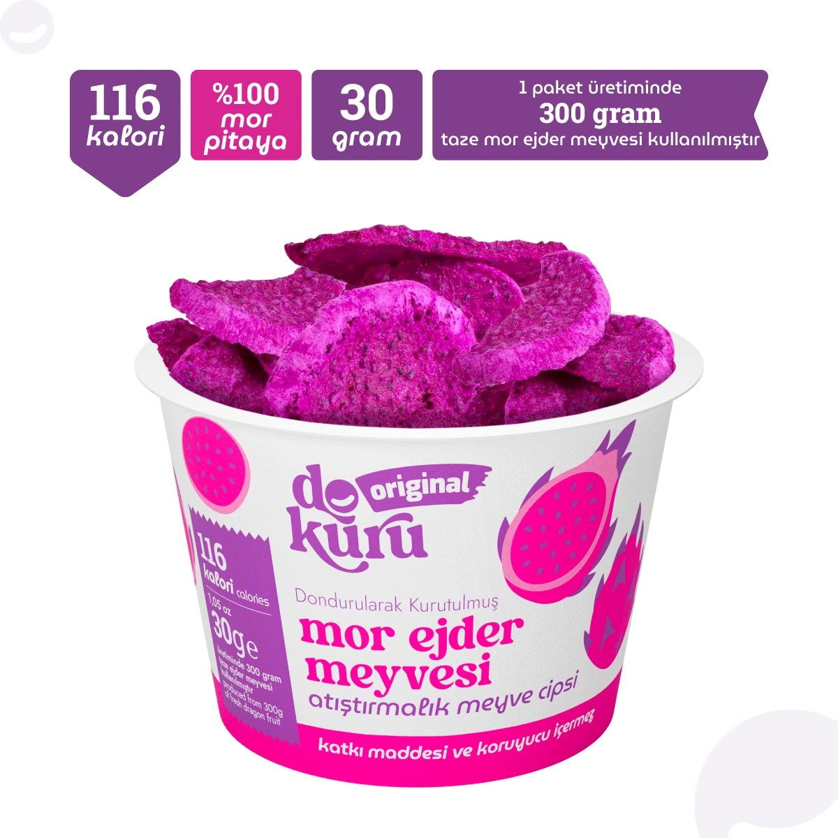 Dokuru Original Mor Ejder Meyvesi Atıştırmalık Meyve Cipsi