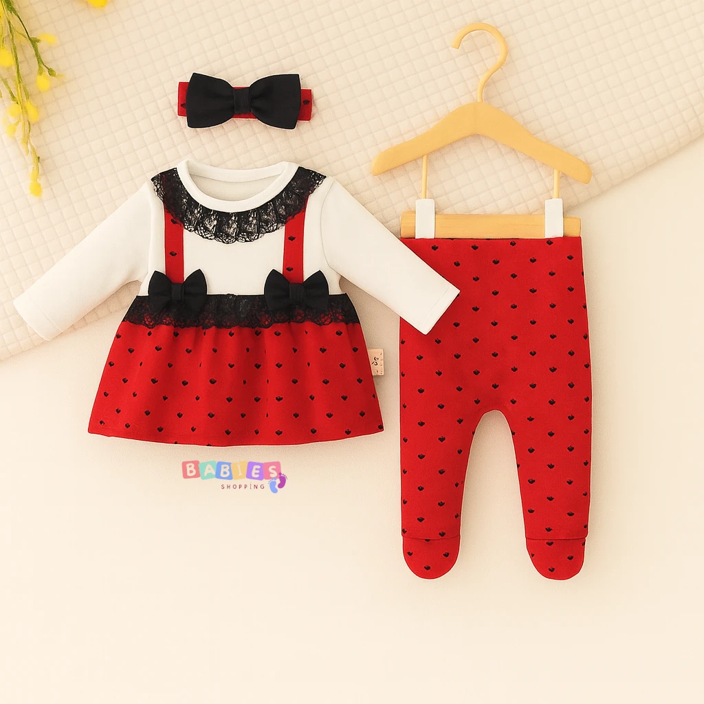 Dantelli Saç Bantlı 3'lü Takım - Kırmızı