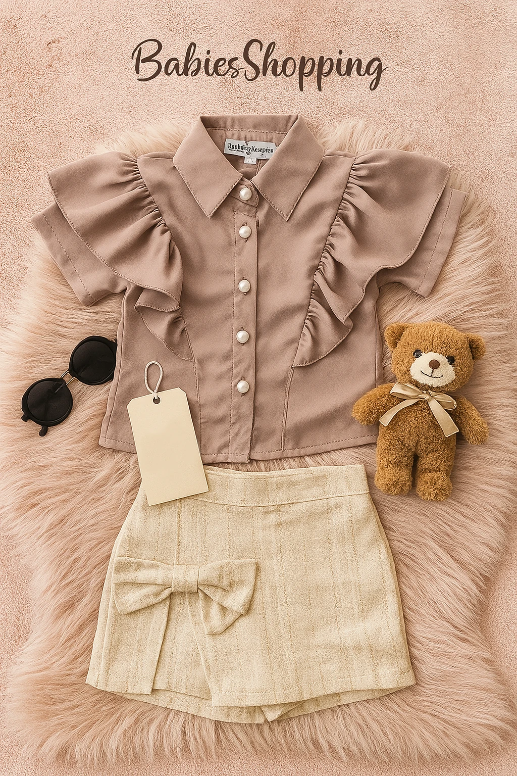 Fırfır Gömlekli Fiyonk Detaylı Şort Etekli Takım