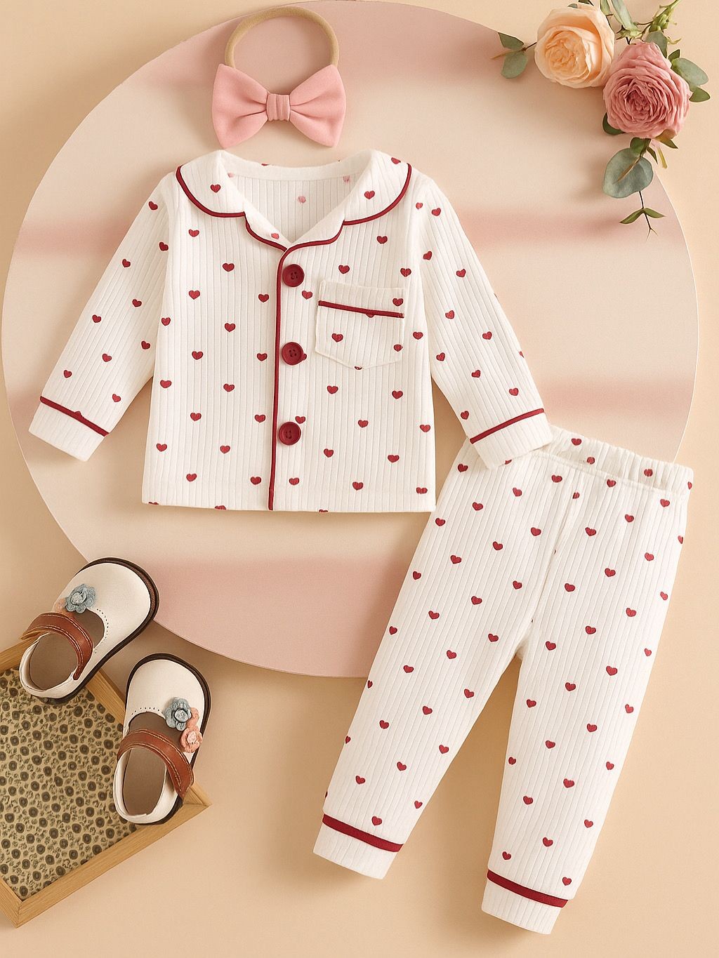 Minik Kalp İşlemeli Pijama Takımı