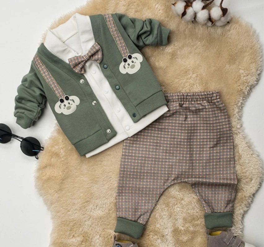 Papyonlu Nakışlı 3'lü Takım - Yeşil