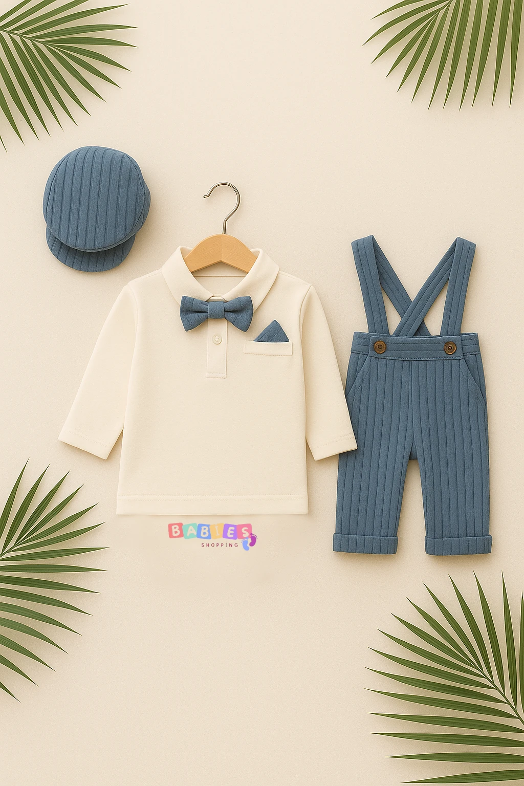 Mendil Detaylı Salopetli Tulum Seti - Mavi