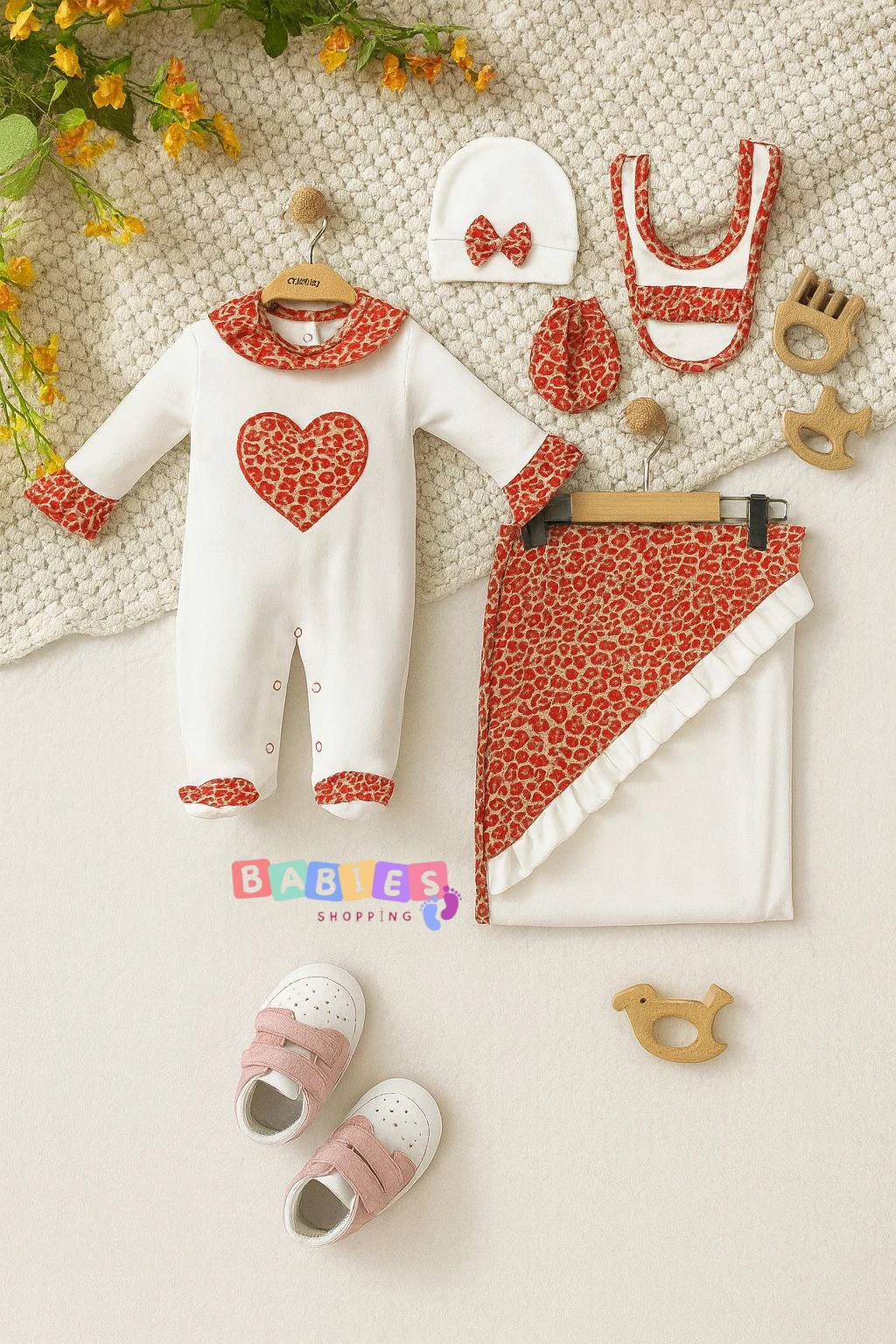 Leopar Temalı Tulum ve Battaniyeli Beşli Set