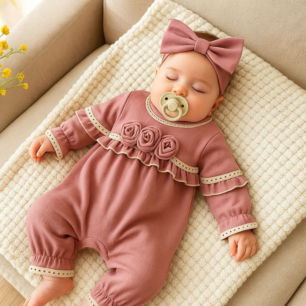 Güpür Detaylı 2'li Tulum Seti - Gül Kurusu