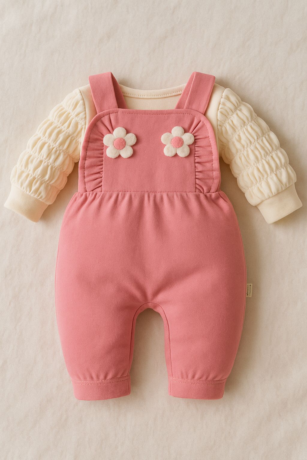 Şişme Kol Detaylı Papatyalı 2'li Salopet Tulum Set