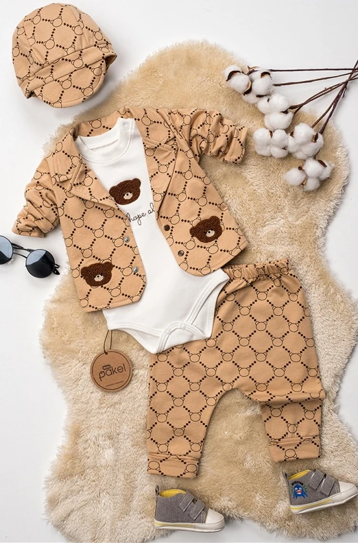 Şapkalı Ayıcıklı 4'lü Takım - Açık Kahverengi