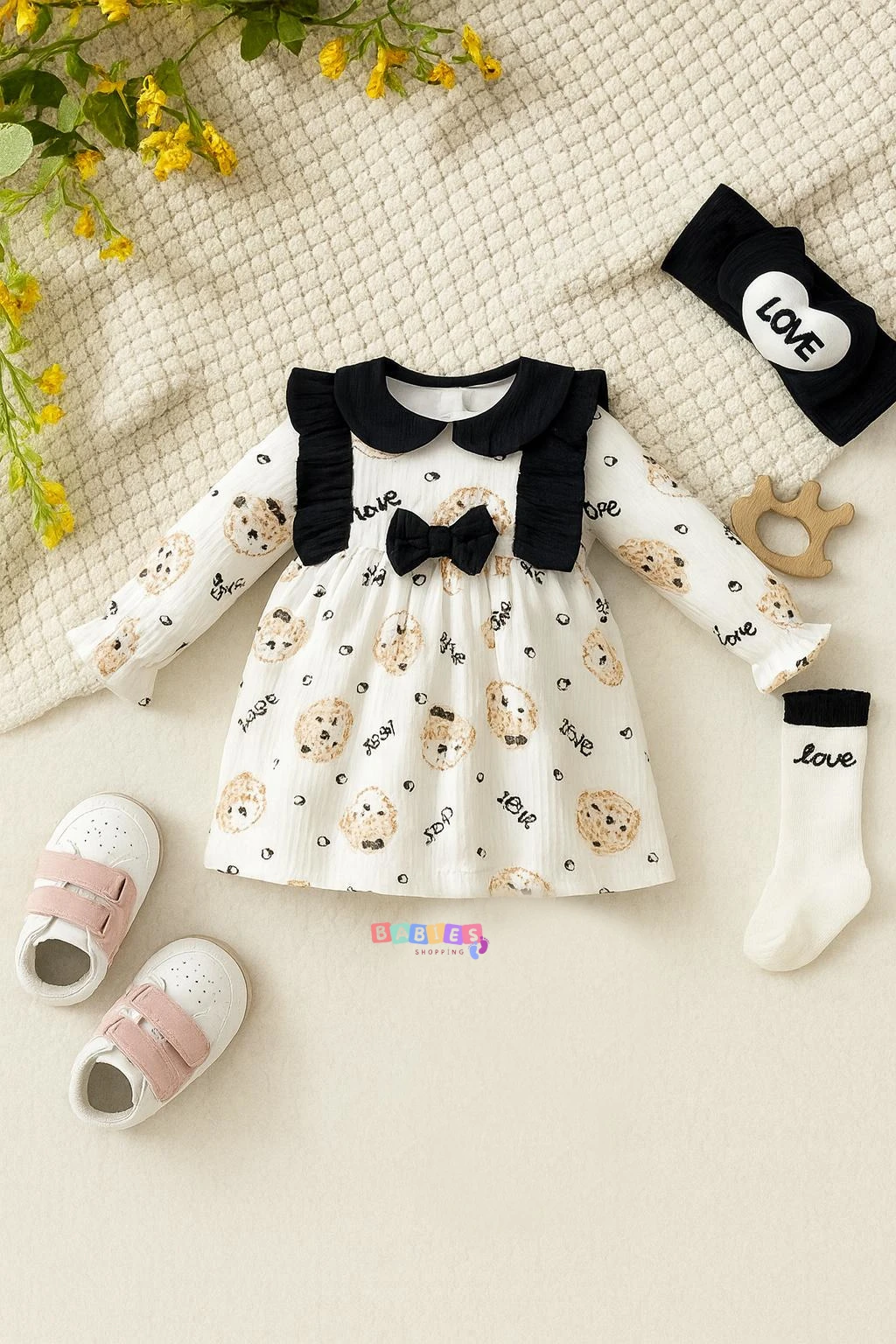 Kalpli Çoraplı Saç Bantlı Üçlü Takım - Siyah