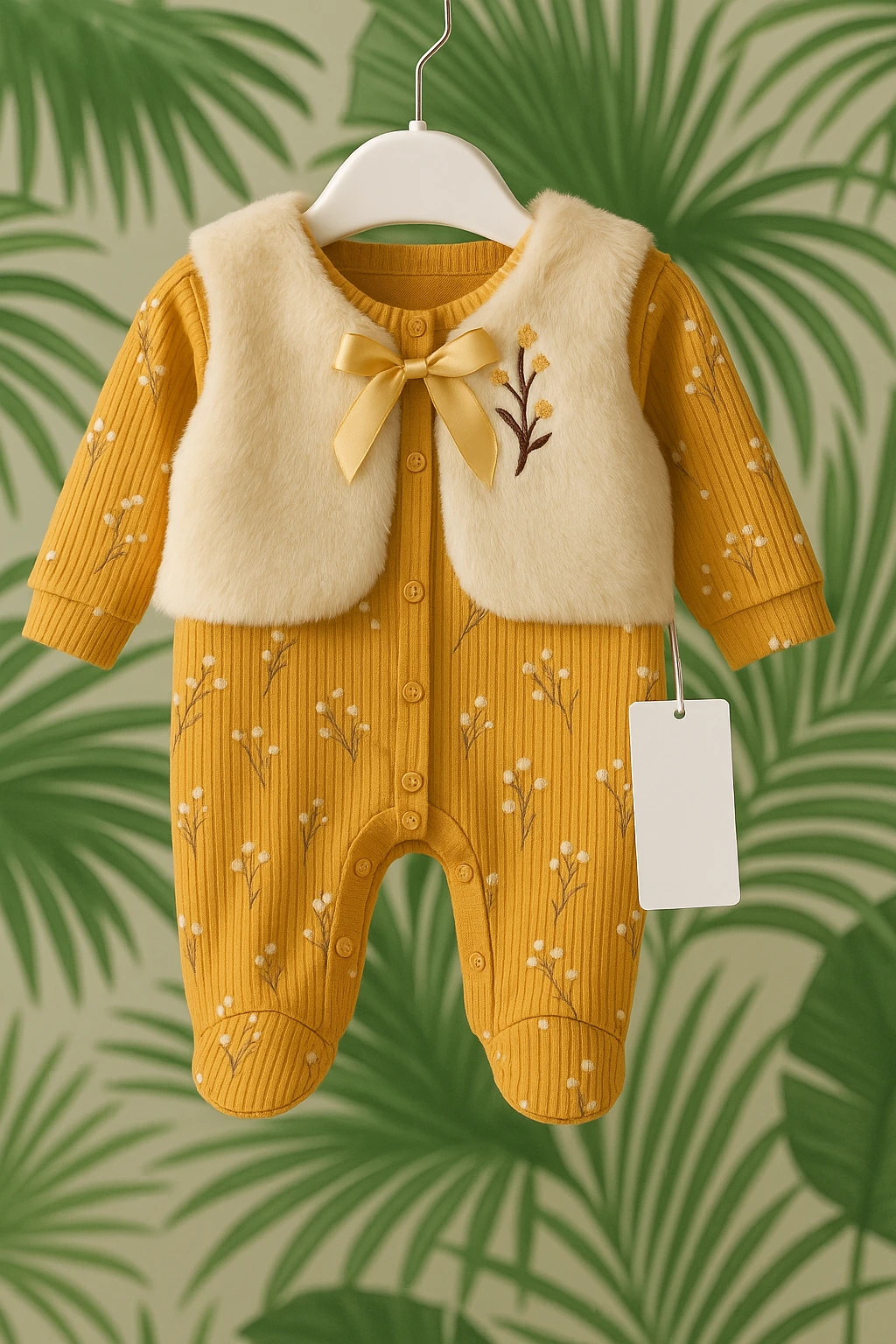 Kürk Yelekli Çiçek Nakışlı Tulum