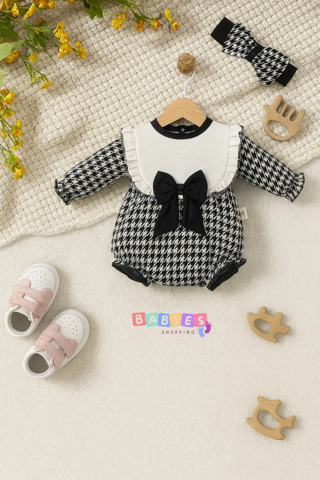 Kaz Ayağı Saç Bantlı Romper