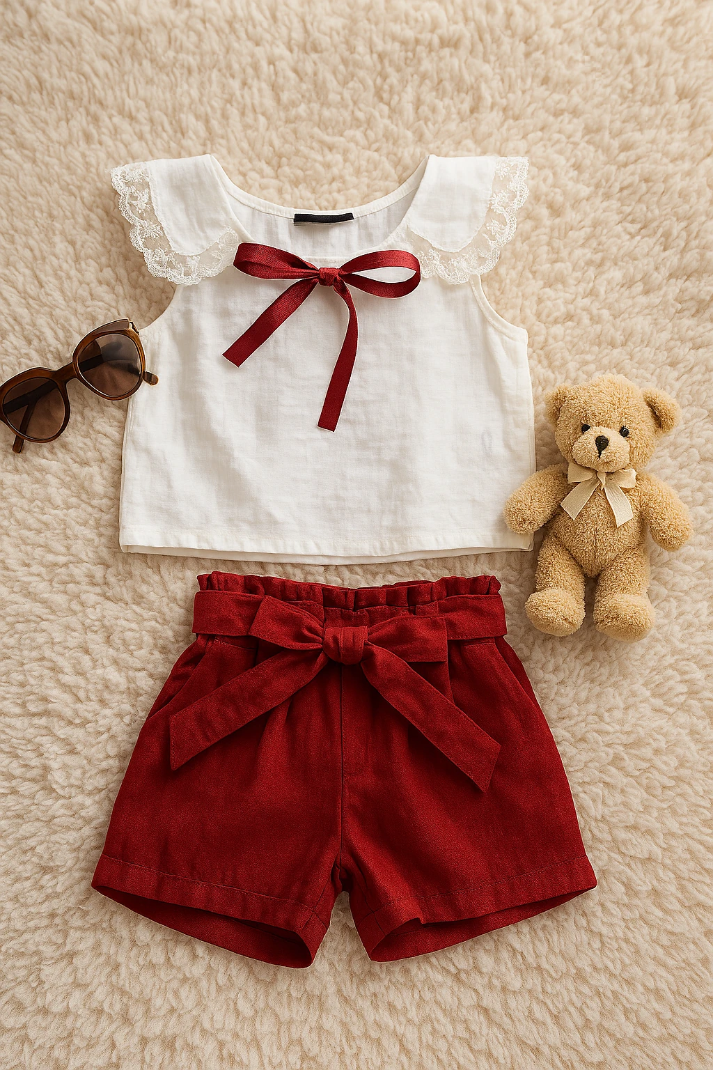 Yaka Dantelli Saten Şeritli Bluz Takım