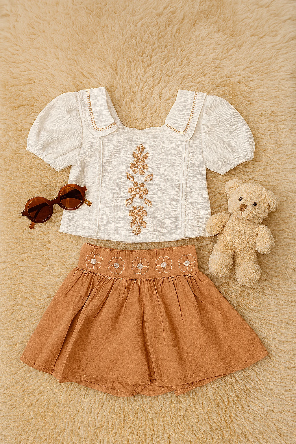 Kanaviçe Nakışlı Bluz Şortlu Takım