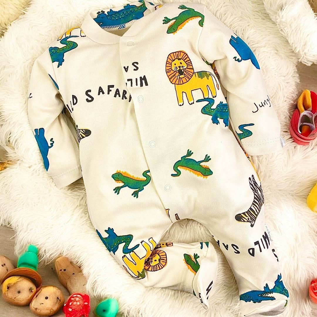 Sevimli Hayvanlar Erkek Bebek Tulum - Ekru