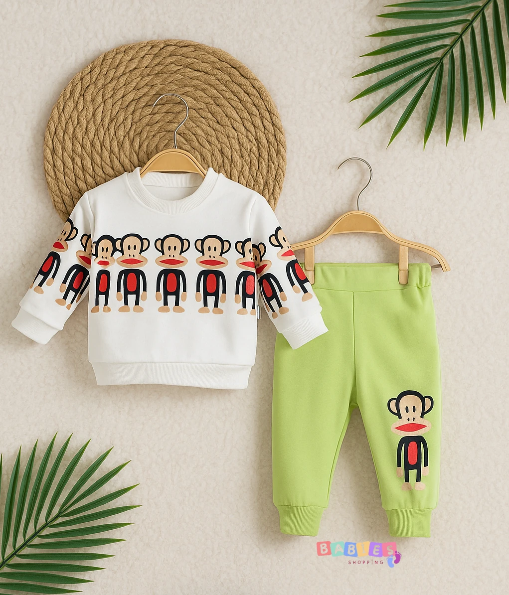 Sıralı Sevimli Maymunlar İkili Takım - Yeşil